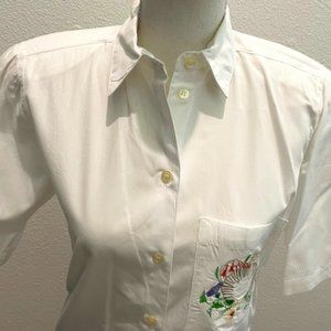Vintage White Cotton Poplin Short Sleeve Button Down Ruff Hewn Shirt